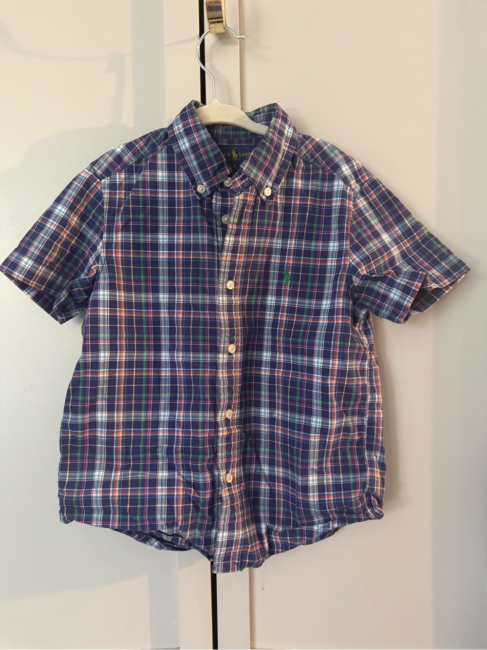 Ralph Lauren Boys Plaid Button-Down Shirt - Navy, Green, Pink